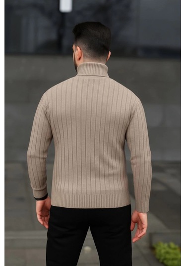 Erkek Balıkcı Yaka Bağazlı Triko Kazak Pamuklu Kalın Fitilli Dokuma, Regular Fit Uzun Kollu Kışlık Model - Bej Bej Erkek Balıkcı Yaka Bağazlı Triko Kazak Pamuklu Kalın Fitilli Dokuma, Regular Fit Uzun Kollu Kışlık Model - Bej Bej