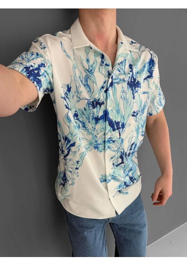 İki İplik Kumaş Baskılı Gömlek - Beyaz Beyaz