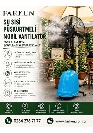 Farken Mistfan Su Sisi Püskürtmeli Mobil Vantilatör