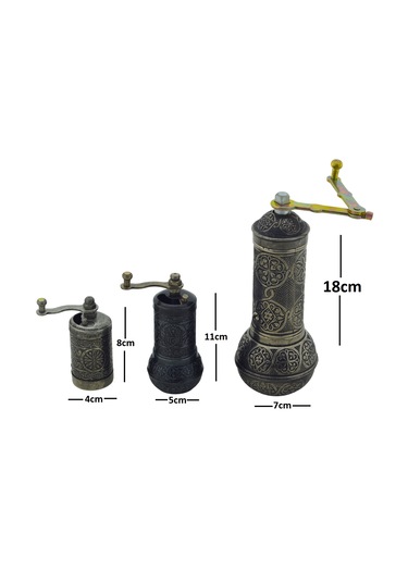Zamak Metal Kalay Renk 3 Lü Set Karabiber,kahve,çörek Otu El Değirmeni Öğütücü Grinder Koyu Gri