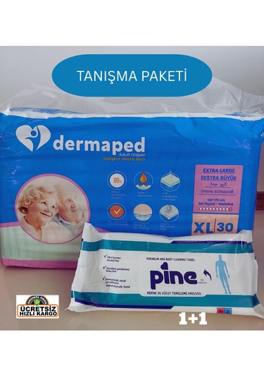 Dermaped Tanışma Paketi Belbantlı Hasta Bezi Xlarge 30 Adet + Pine Perine Havlu 50 Yaprak XL