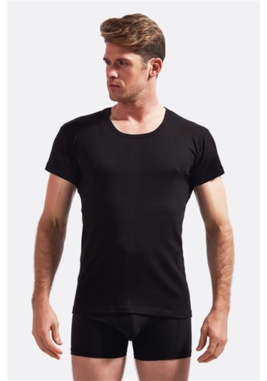 Josejuan 3'lü Erkek Atlet Yuvarlak Yaka Yarım Kollu Ribana %100 Pamuk 3205-3'lü Siyah