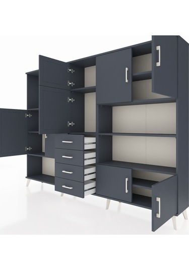 Arges Dolap 9 Raflı 4 Çekmeceli 8 Kapaklı 220x30x163 Antrasit-ant Antrasit-antrasit