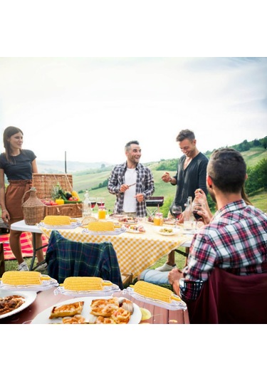 Lemestar 16 Adet Çelik Mısır Tutucu Ve 5 Adet Plastik Mısır Tabağı Seti - Barbekü Ve Servis İçin Pratik Mısır Desteği Şeffaf Ve Sarı
