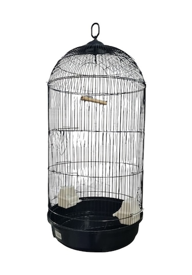 Siyah Büyük Boy Silindir Boyalı Papağan Paraket Kafesi 80x40 Cm