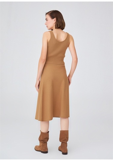 Peraluna Kloş Kesim Kaşmir Karışım Diz Altı Triko Etek Camel Camel
