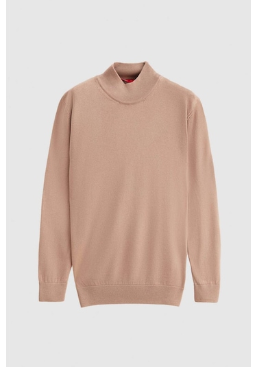 D's Damat Regular Fit Bej Pamuk Karışımlı Yarım Balıkçı Triko Kazak Bej