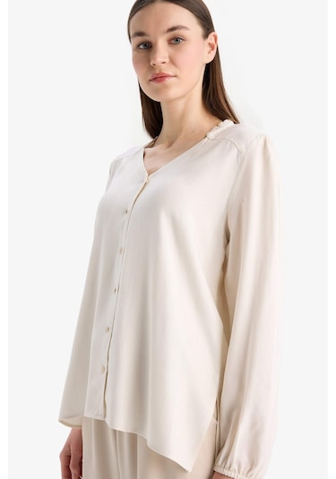 DeFacto Regular Fit Bisiklet Yaka Simli Kumaş Uzun Kollu Gömlek F0226AX25SPER105 DeFacto Regular Fit Bisiklet Yaka Simli Kumaş Uzun Kollu Gömlek F0226AX25SPER105