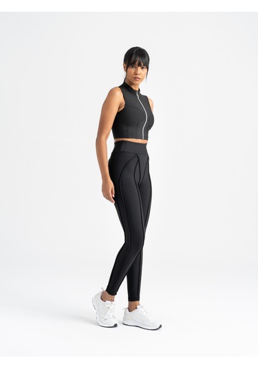 Dikişle Modellenmiş Spor Tayt Siyah