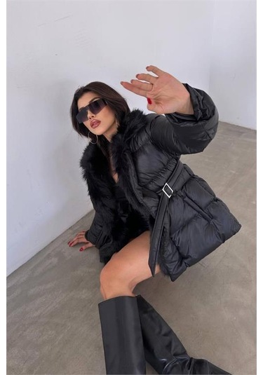 Kadın Siyah Zra Şişme Kürklü Mont Dpnbmylk25 Siyah