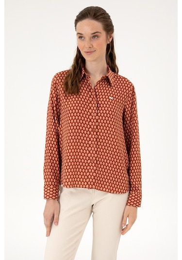 U.s. Polo Assn. Kadın Somon Gömlek Desenli 50317243-vr047 Somon