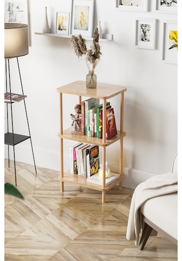3 Raflı Ahşap Kitaplık Raf Ahşap Gazetelik Ayakkabılık -çam