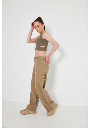 Kutaf Vizon Pamuklu Carpenter Pantolon Camel