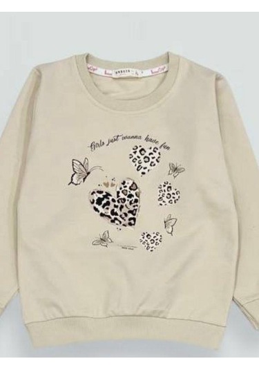 Kız Çocuk Leopar Desenli Pamuklu Eşofman Takım-15333 Bej