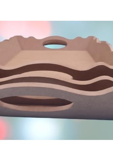 Hobi Dekoratif Model Üçlü Tepsi Seti Dalgalı Kenar Ahşap HAM MDF El Yapımı