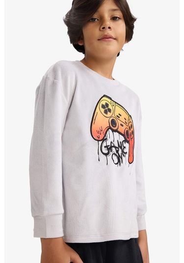 Defacto Erkek Çocuk Pijama Takımı Kadife Baskılı Uzun Kollu Üst Uzun Alt F0878a825wnar138 Antrasit-ar138