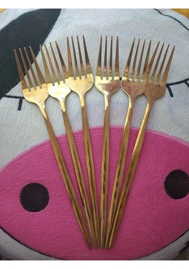 Büro Ev Ofis Mutfağı İçin 6adet 22cm Golden Çelik Titanyum Kaplı Yemek Çatalı Seti Diğer