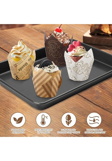 Vkemall 300 Adet Renkli Lale Desenli Cupcake Kasesi - Pasta, Muffin Pişirme Kağıdı - Parti, Düğün, Doğum Günü İçin Çok Renkli