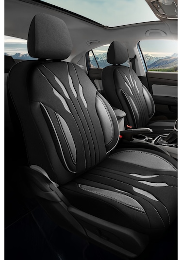 Siyah - Gri Garni Buttı Talos Serisi Premium Oto Koltuk Kılıfı Ortopedik Destekli, Ön Arka Tam Set, Aırbag Uyumlu