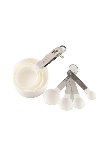 Novahub Beyaz 8 Adet Ölçüm Bardak Kaşık Seti Pişirme Kek Pasta Pişirme Kapları Paslanmaz Çelik Saplar Mutfak Gereçleri Aksesuarları Beyaz