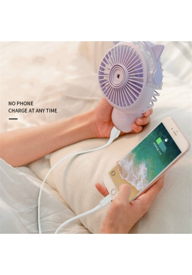 Masaüstü Katlanır Sprey Mini Fan Karikatür Nemlendirme Su Jeti Fan Mavi