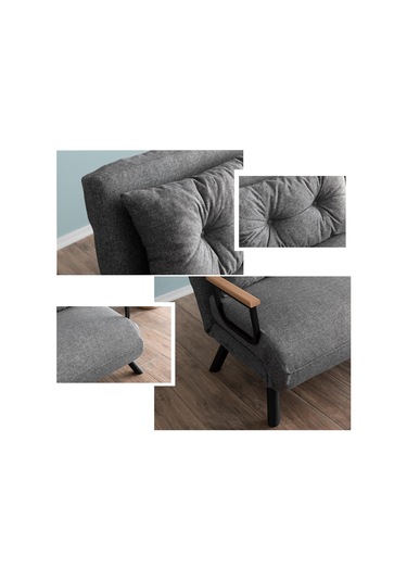 Pafu Sando İkili Keten Katlanır Yataklı Koltuk Gri Açık Gri