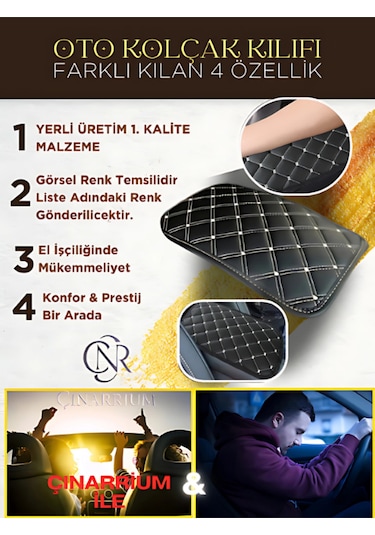 Opel Astra J Deri Oto Kolçak Kılıfı, Kaliteli Süngerli Beyaz Nakışlı.