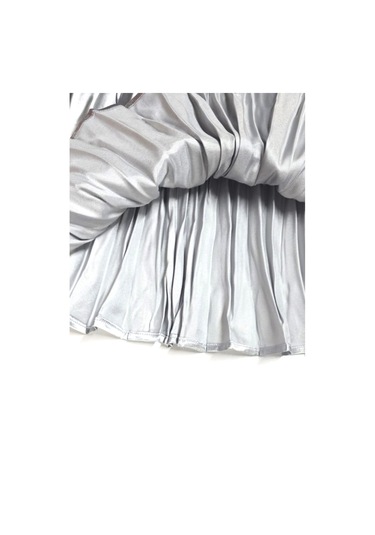 Saten Pileli Kız Çocuk Etek Gri