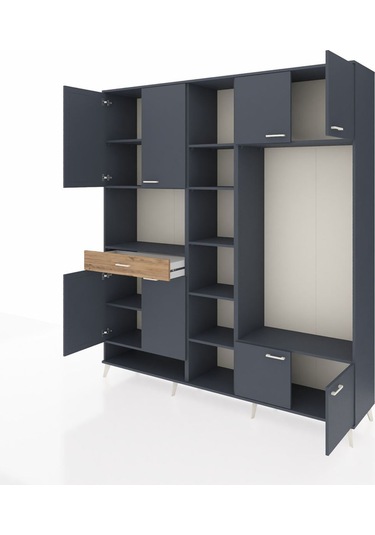 Hyperion Dolap 12 Raflı Tek Çekmeceli 8 Kapaklı 220x44x243 Antrasit-antrasit/çam Antrasıt/atlas Çam