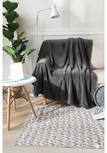 Peluş Tek Kişilik Battaniye Welsoft Battaniye Tv Battaniyesi Polar Battaniye Süper Yumuşak Antrasit