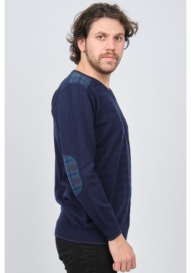 Desen Triko Erkek V Yaka Saf Yün Kazak 0246538 Lacivert Lacivert