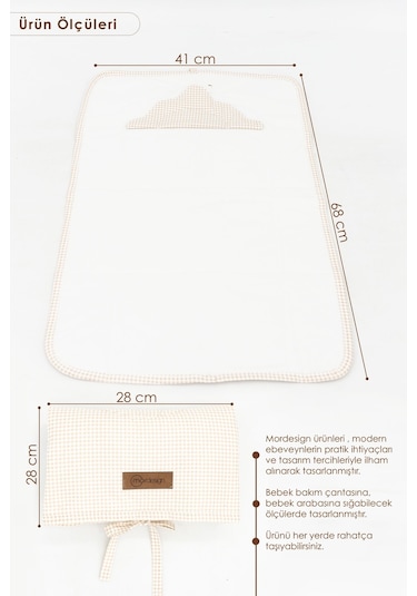 Mordesign 3'lü Bebek Bakım Seti Keçe Anne Bebek Organizeri, Su Geçirmez Alt Değiştirme Pedi, Alt Açma Çantası Bej Zg980 Bej