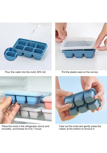 Vkemall Gri Silikon Buzluk 6 Bölmeli Kapaklı - Yemek Grubu Malzeme, Kolay Çıkarım, Sağlam Kapaklı Ev/bar Mutfak Araçları Çok Renkli