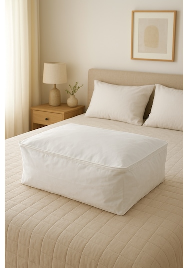 Beyaz Büyük Baza Altı & Çekyat Tipi Tela Hurç 65x45x22 Cm Fermuarlı Saklama Ve Düzenleme Hurcu Beyaz