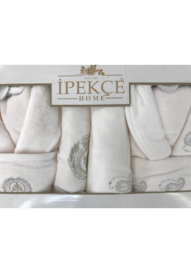 İpekçe Home Saraylı Aile Bornoz Seti Krem