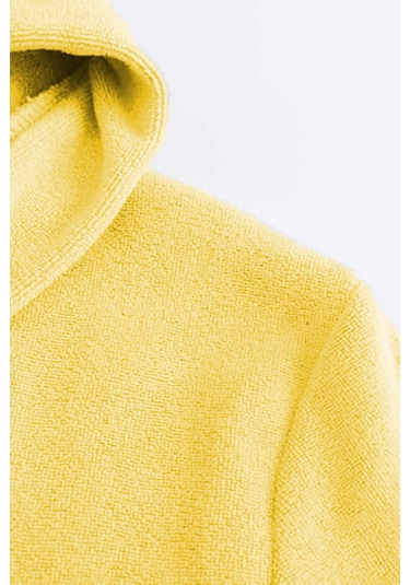 Genç Kız / Erkek Çocuk Kapşonlu Garson Boy Kadife Bornoz %100 Pamuklu Sarı