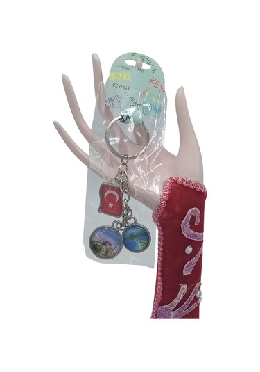 Türkiye Üçlü Epoksi Metal Çift Taraflı Damla Anahtarlık Turkey Gümüş