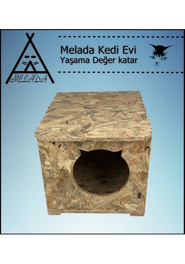 Melada Kedi Evi Dış Ortam Uygun Ahşap Kedi Evi Osb 45x35x34 Cm