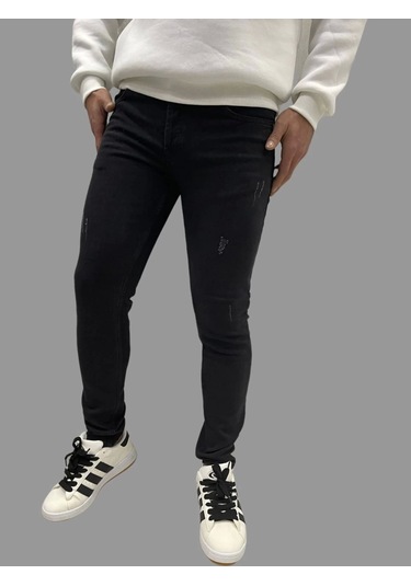 Erkek Dar Paça Tırnaklı Newone Koyu Siyah Kot Pantolon Koyu Siyah