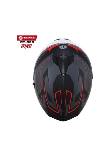 Scoyco FF-869 Wind Güneş Vizörlü Kapalı Kask Gri - Kırmızı - Mat Siyah