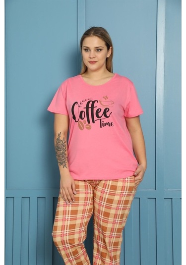 Akbeniz Kadın %100 Pamuk Kısa Kol Büyük Beden Pijama Takım 202156