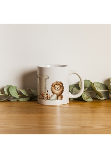 L Harfi Tasarım Bardak, Sevimli Hayvan Temalı Harf Bardağı Beyaz