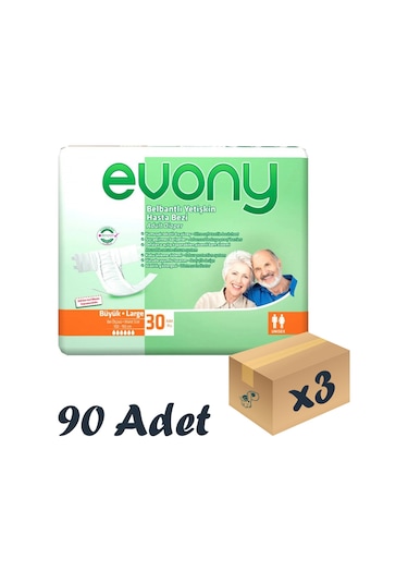 Evony Bel Bantlı Yetişkin Hasta Bezi L 30'Lu 3 Paket 90 Adet