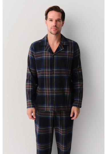 Suwen Matthew Erkek Maskülen Pijama Takımı Sh26300660b1352 Lacivert Ekose