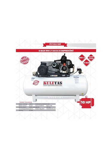 Kuletaş 500 Litre Hava Kompresörü 10 Hp 12 Bar Üç Pistonlu