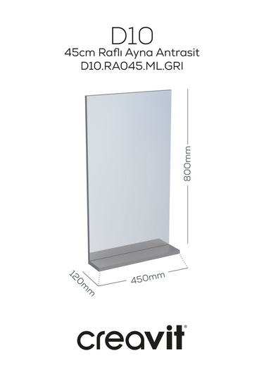 D10 45 Cm Melamin Raflı Ayna Gri Beyaz