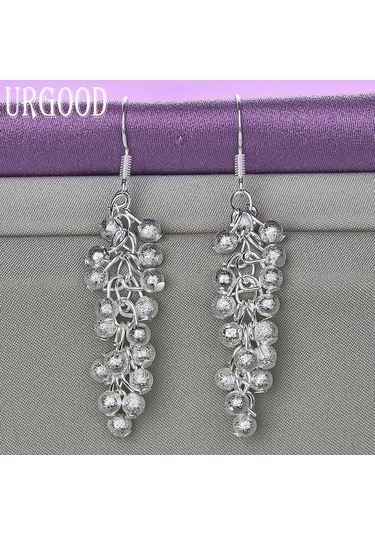 925 Ayar Gümüş Buzlu Üzüm Boncuklu Küpe Moda Takı