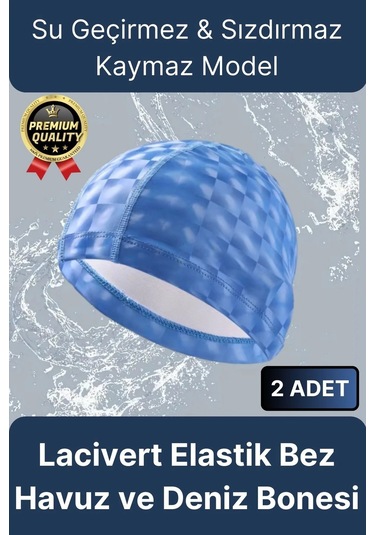 Premium Su Geçirmez Sızdırmaz Kaymaz Kaliteli Yüzücü Şapka Elastik Bez 2'li Deniz Havuz Yüzme Bonesi Çok Renkli