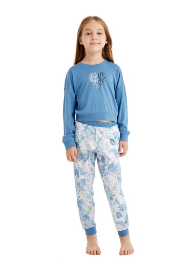 Kız Çocuk Pijama Takımı 51638 - Mavi