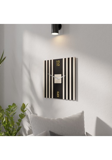 Dekoratif Minimal Tasarımlı Ahşap Duvar Saati Krem - Siyah